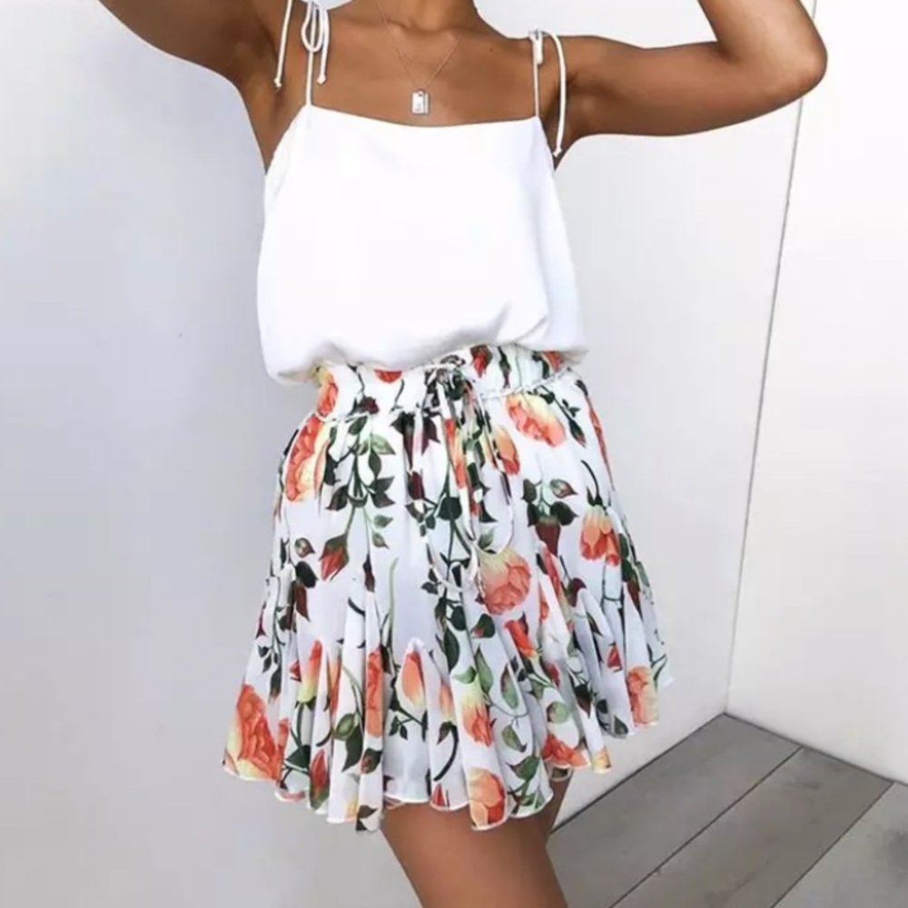 CLEARANCE Rose Floral Ruffle Flirty Mini Skirt - Picture 2 of 7